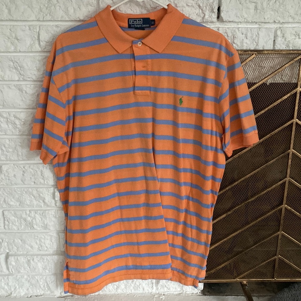 Men’s orange and blue polo shirt